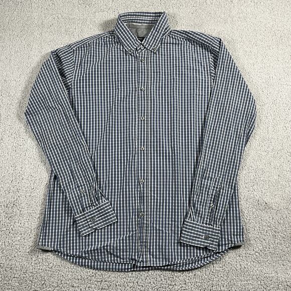 Ermenegildo Zegna Sport Shirt Men XL Blue Check Long Sleeve Button Down Slim Fit - Picture 1 of 16